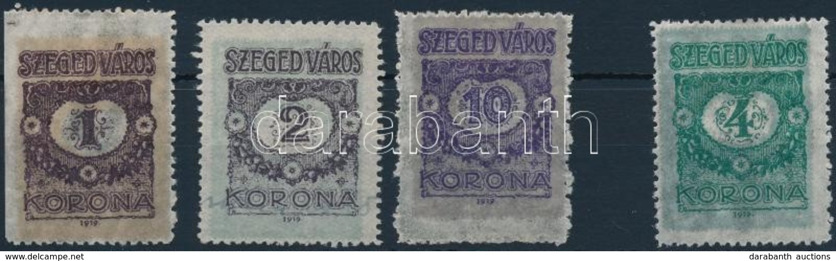 1919-1920 Szeged Városi Illetékbélyeg 4 Klf érték Vékony Papíron, Az 1K Egy Oldalon Fogazatlan (18.500) - Zonder Classificatie