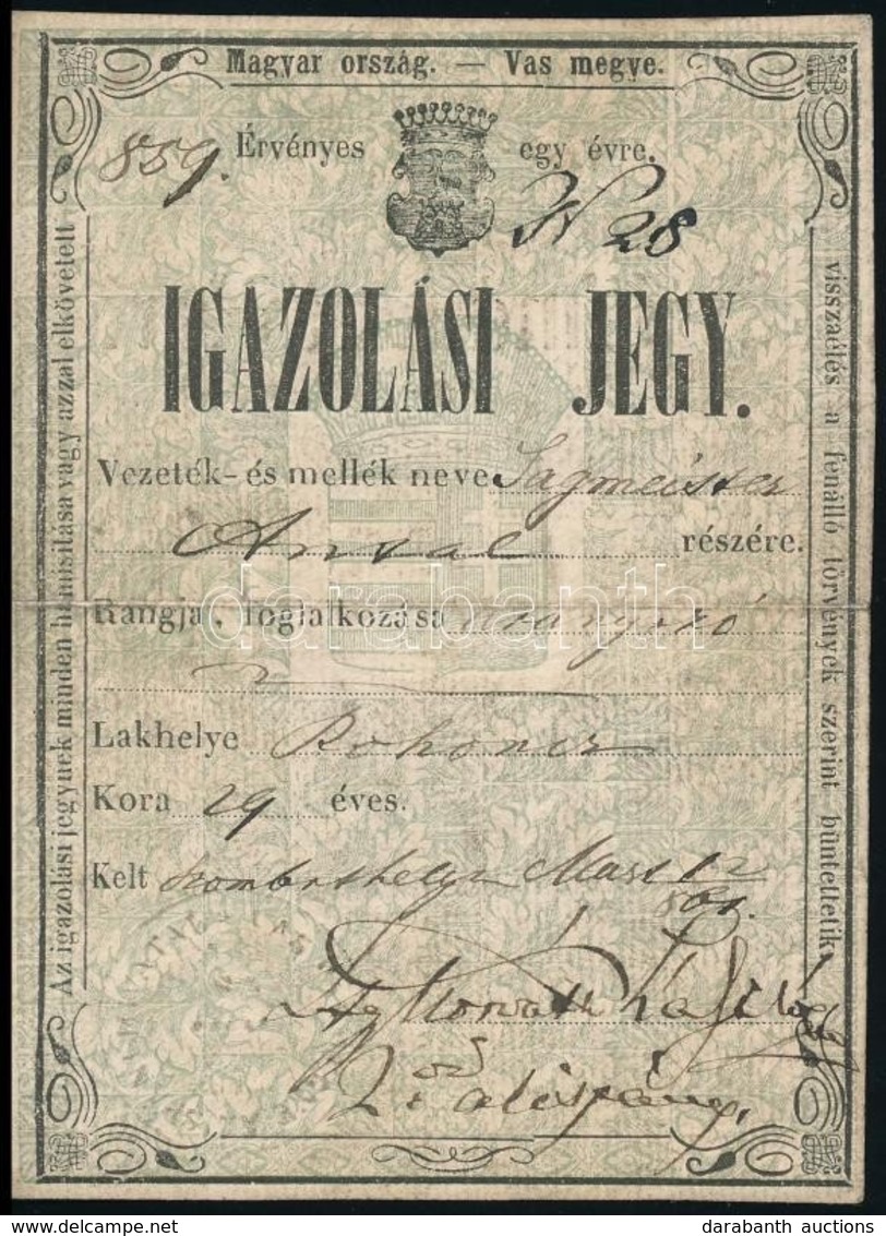 1861 Igazolási Jegy Rohonci Lakos Részére / German-Hungarian ID For Reichnitz Trader - Zonder Classificatie