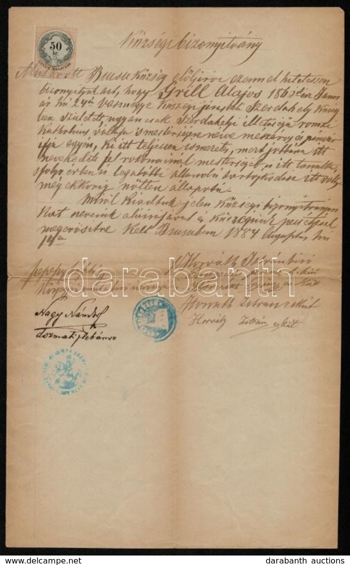 1884 Bucsu (Vas M.), Községi Bizonyítvány, Magyar Nyelven, Okmánybélyeggel, Bélyegzőkkel - Zonder Classificatie
