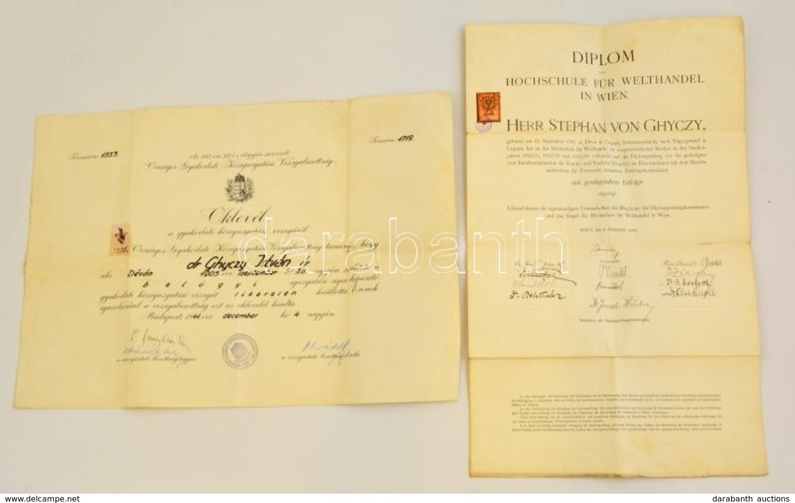 2 Db Diploma: 1929 Bécsi Kereskedelmi Diploma, 1941 Közigazgatási Vizsga Bizonyítvány, - Zonder Classificatie