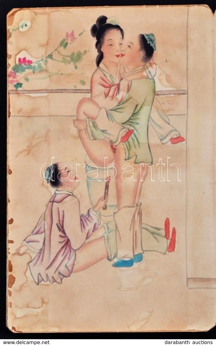 Cca 1900 Japán Színezett Pornográf Nyomatok Kihajtható Albumban, Kissé Foltos 18,5x12 Cm / Vintage Japanese Pornographic - Zonder Classificatie