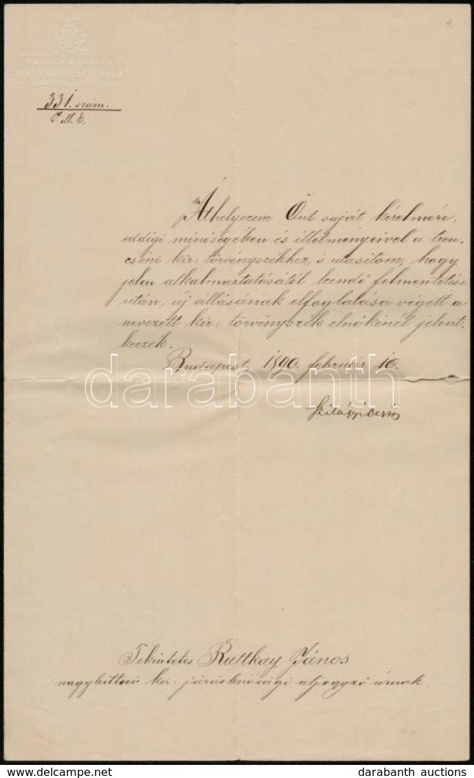 1890 Okirat Szilágyi Dezső (1840-1901) Igazságügy-miniszter Aláírásával - Other & Unclassified