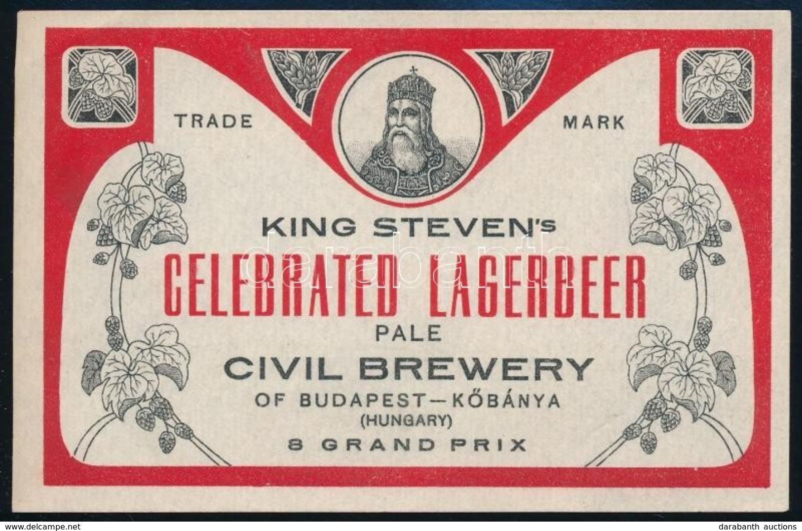 Cca 1920 Szent István Láger, Exportra Készült Sörcímke, Polgári Serfőzde, 7,5x12 Cm / Civil Brewery, King Steven's Celeb - Reclame