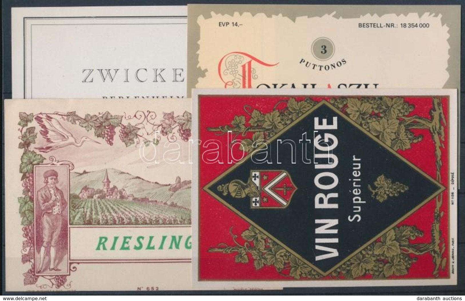 Cca 1900 4 Db Boros Címke A Század Elejéről, Szép állapotban / 4 Vintage Wine Labels - Reclame