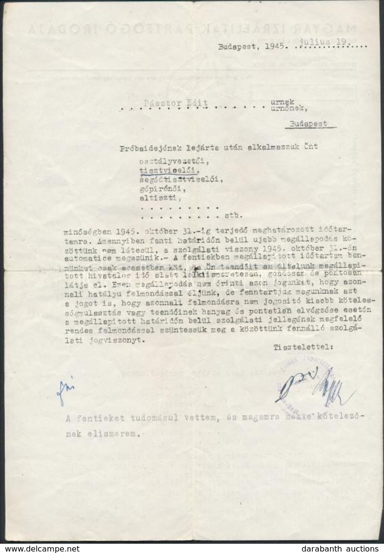 1945 Magyar Izraeliták Pártfogó Irodájának Igazolása - Andere & Zonder Classificatie