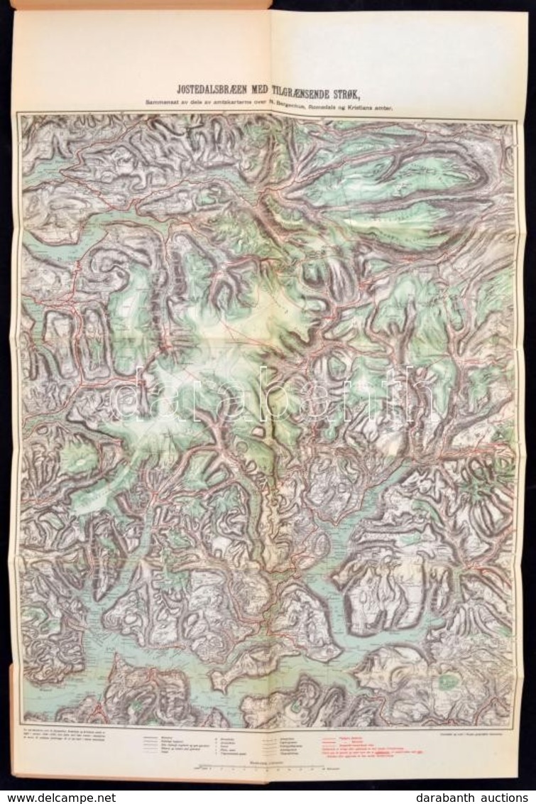 1910 Norvégia Jostedalsbraen Színes Térképe Védőborítóval / 1910 Norway, Map Of The Jostedalsbraen 50x60 Cm - Andere & Zonder Classificatie