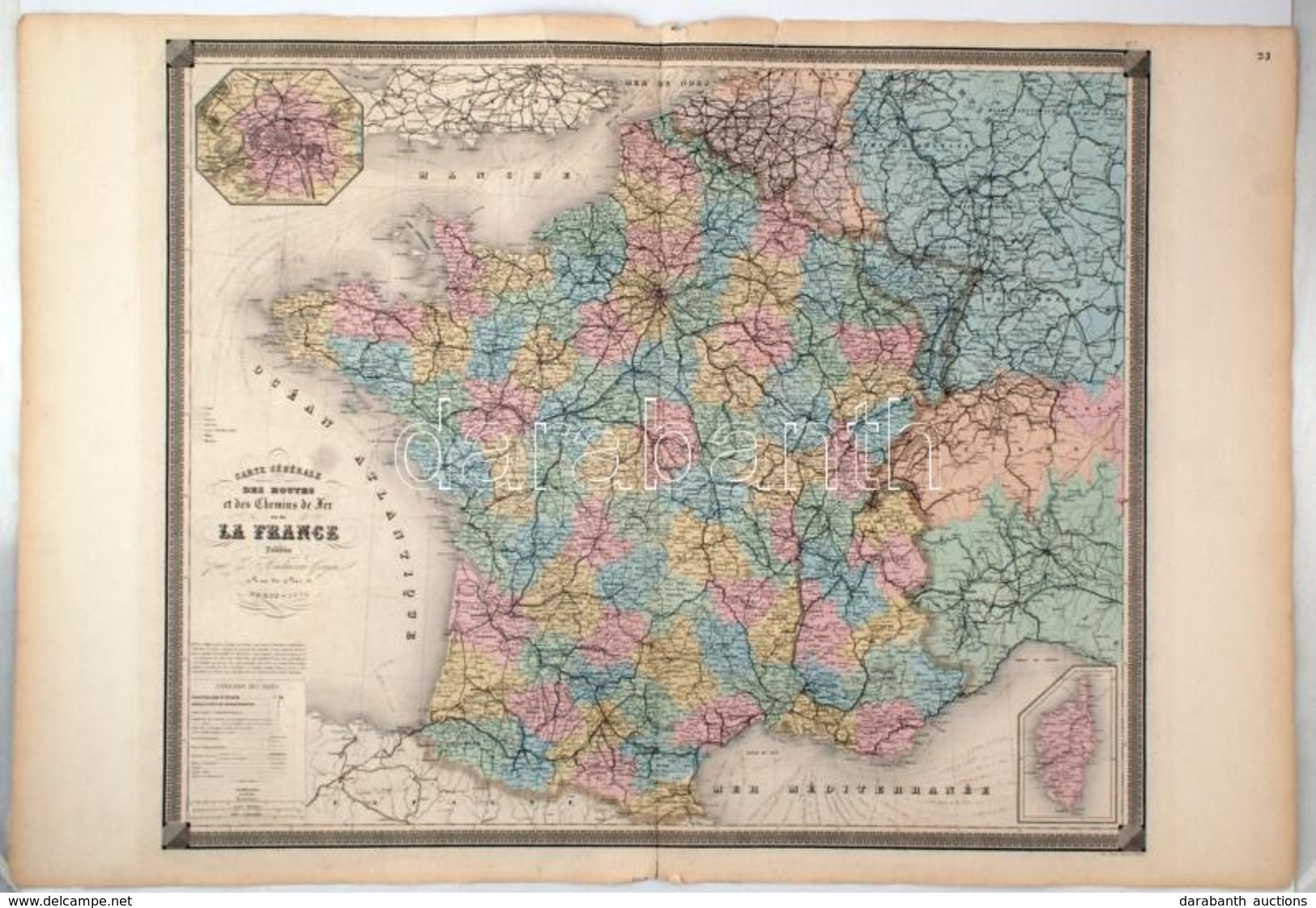 1860 Franciaország Vasúthálózata, Nagyméretű Térkép E. Andriveau-Goujon. Acélmetszet. /
1860 E. Andriveau-Goujon: Etched - Andere & Zonder Classificatie