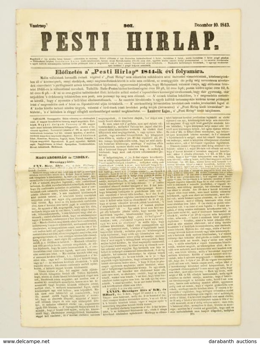 1843 Pesti Hírlap 1843. December 10. 307. Szám, 843-852. P. Kiadja Landerer Lajos, Szerkeszti Kossuth Lajos. Korabeli Re - Zonder Classificatie