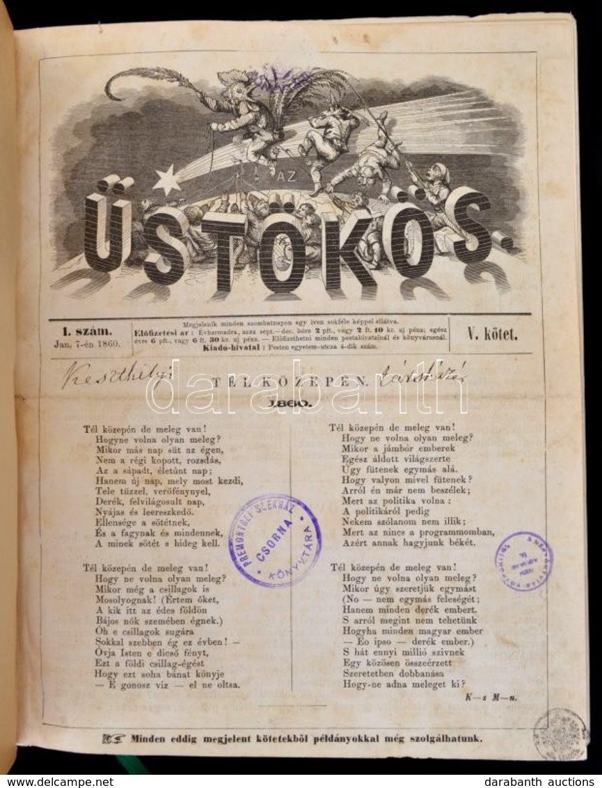1860 Üstökös Folyóirat, Könyvbe Kötve, Nem Teljes Kötet, új Kötésben - Zonder Classificatie