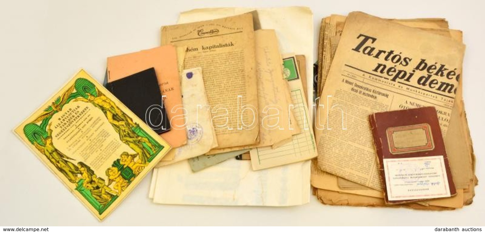 Cca 1900-1940 Nagy Vegyes Nyomtatvány és Okmány Tétel, Benne újságokkal, Igazolványokkal, Egyebekkel - Unclassified
