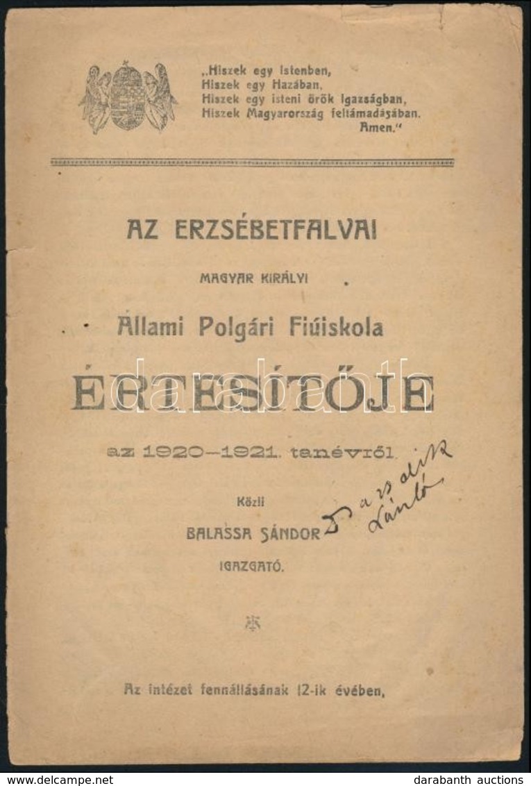 1920 Az Erzsébetfalvi Polgári Fiúiskola értesítője (ma: Pesterzsébet) 16 P. - Unclassified