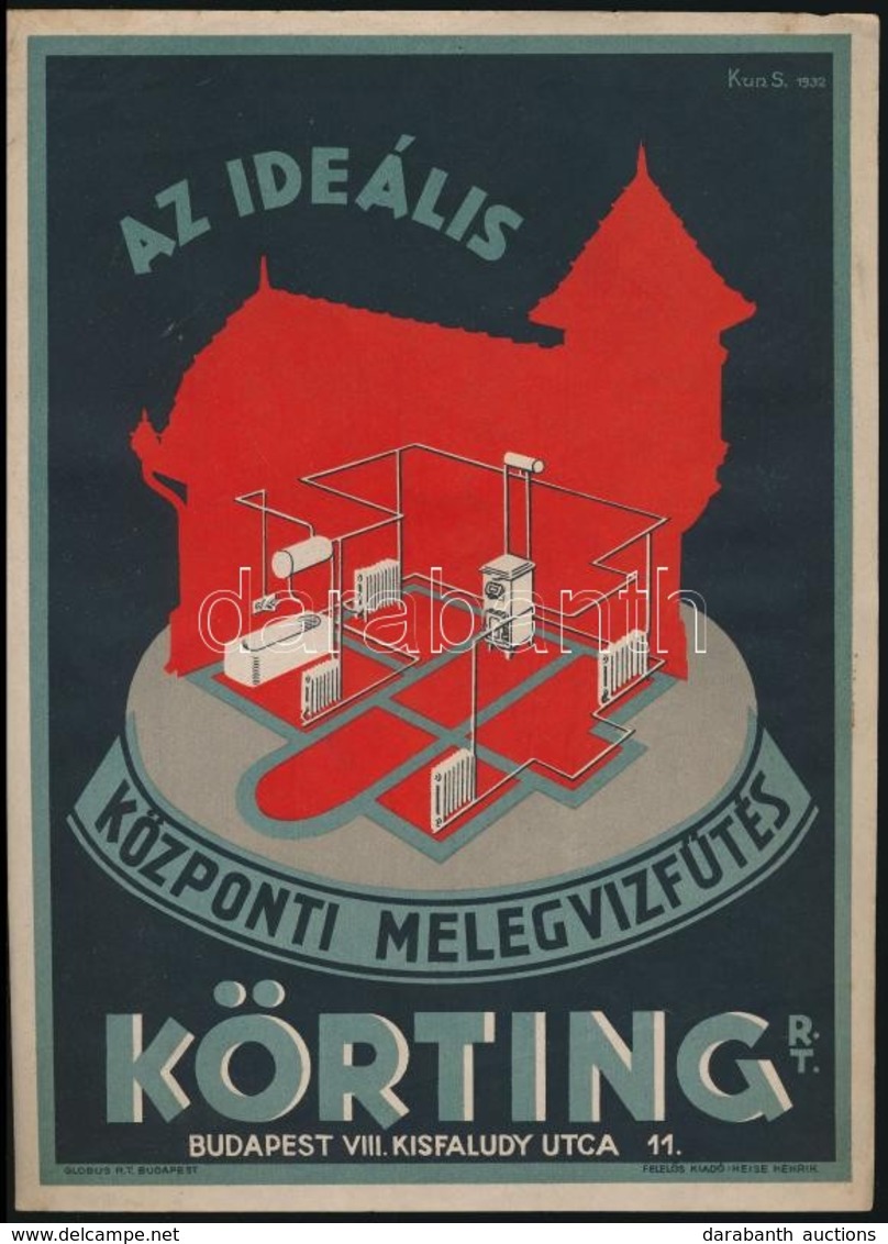 1932 Bp., VIII., Az Ideális Központi Melegvízfűtés - Körting Rt., Felelős Kiadó: Heise Henrik, 23x17 Cm - Other & Unclassified