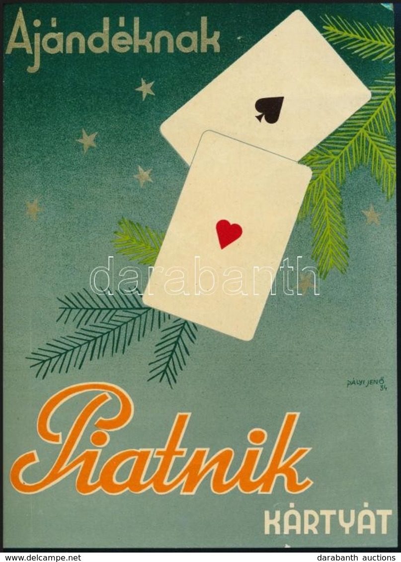1934 Pályi Jenő (1903-1953): Piatnik Kártya Reklám Kisplakát, 22x16 Cm - Andere & Zonder Classificatie