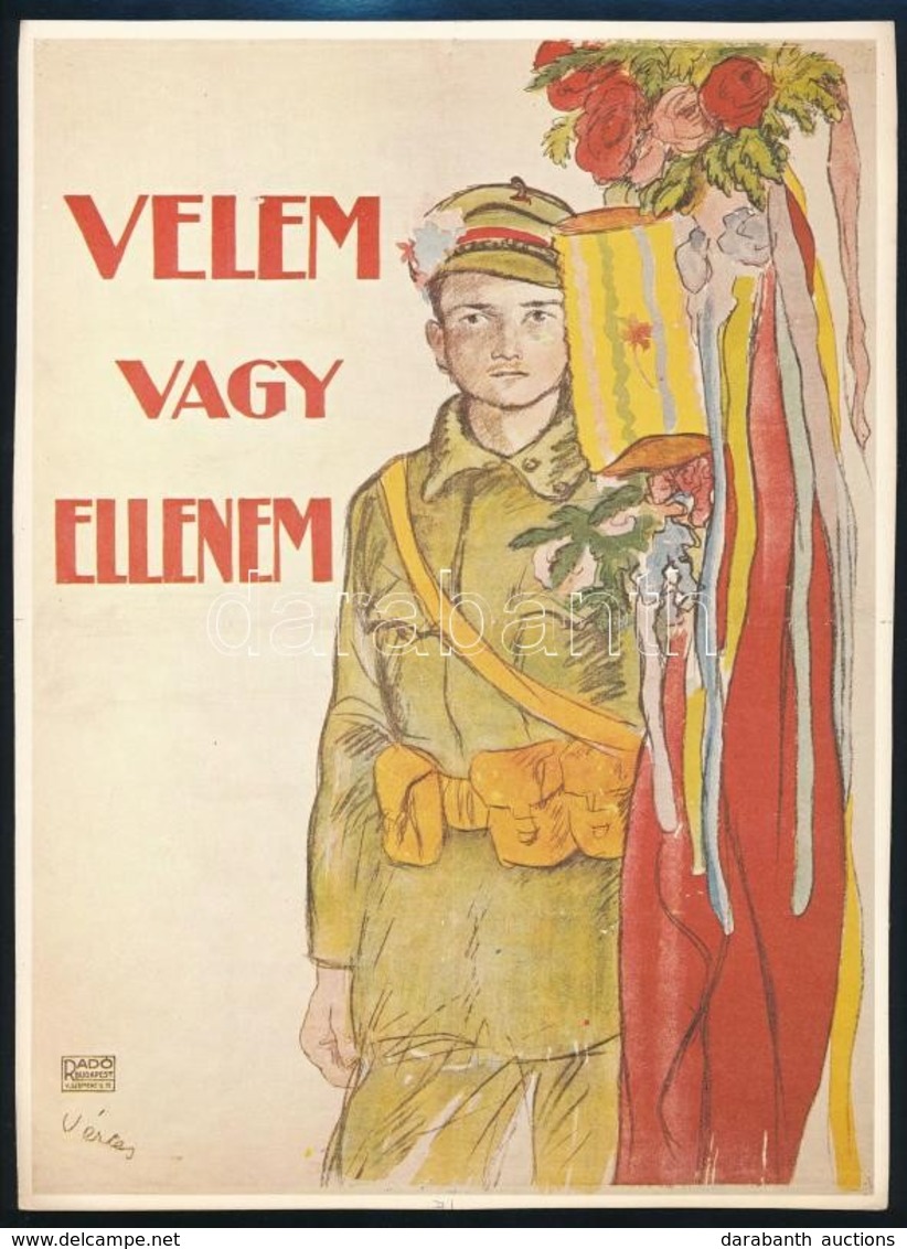 Vértes Marcell 'Velem Vagy Ellenem' Plakátjának Modern Ofszet Reprintje, 27x20 Cm - Andere & Zonder Classificatie