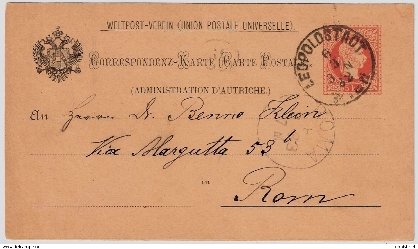 Österr. 1883, 5 Kr. GSK Nach Italien   , #9108 - Postcards