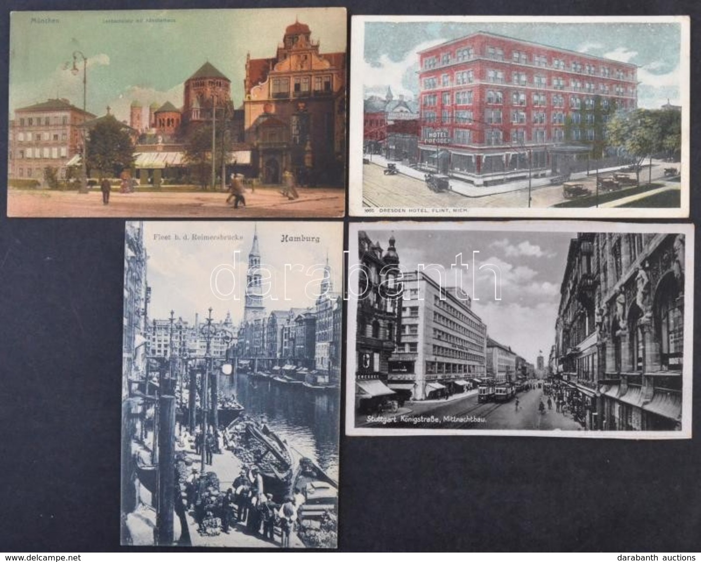 ** * 4 Db RÉGI Német Városképes Lap / 4 Pre-1945 German Town-view Postcards; Hamburg, München, Dresden, Stuttgart - Zonder Classificatie