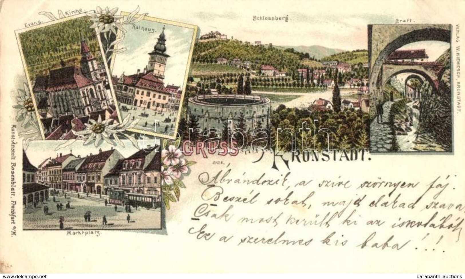 * T2/T3 Brassó, Kronstadt, Brasov; Evang. Kirche, Rathaus, Marktplatz, Schlossberg, Graft. Verlag W. Hiemesch / Evangéli - Unclassified