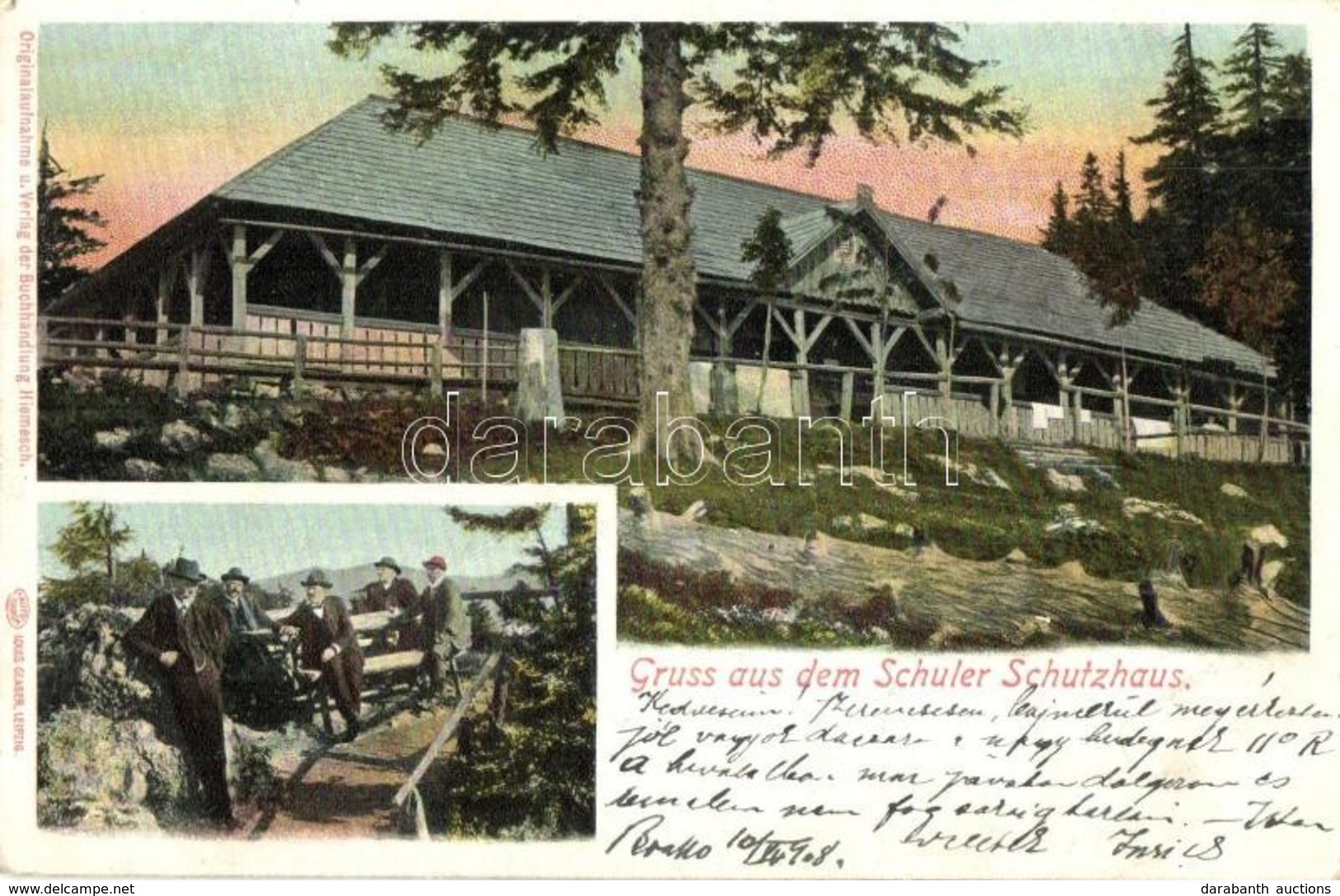 T2/T3 Brassó, Kronstadt, Brasov; Schuler Menedékház, Kirándulók.  Hiemesch Kiadása / Schutzhaus / Rest House, Hikers (EK - Unclassified