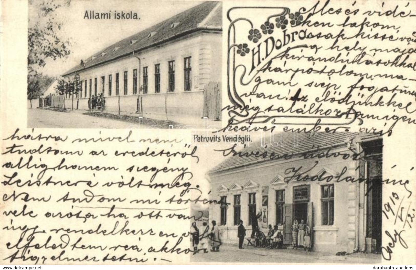 T2/T3 Dobra, Hunyaddobra; Állami Iskola, Petrovits étterem / School, Restaurant. Art Nouveau (EK) - Unclassified