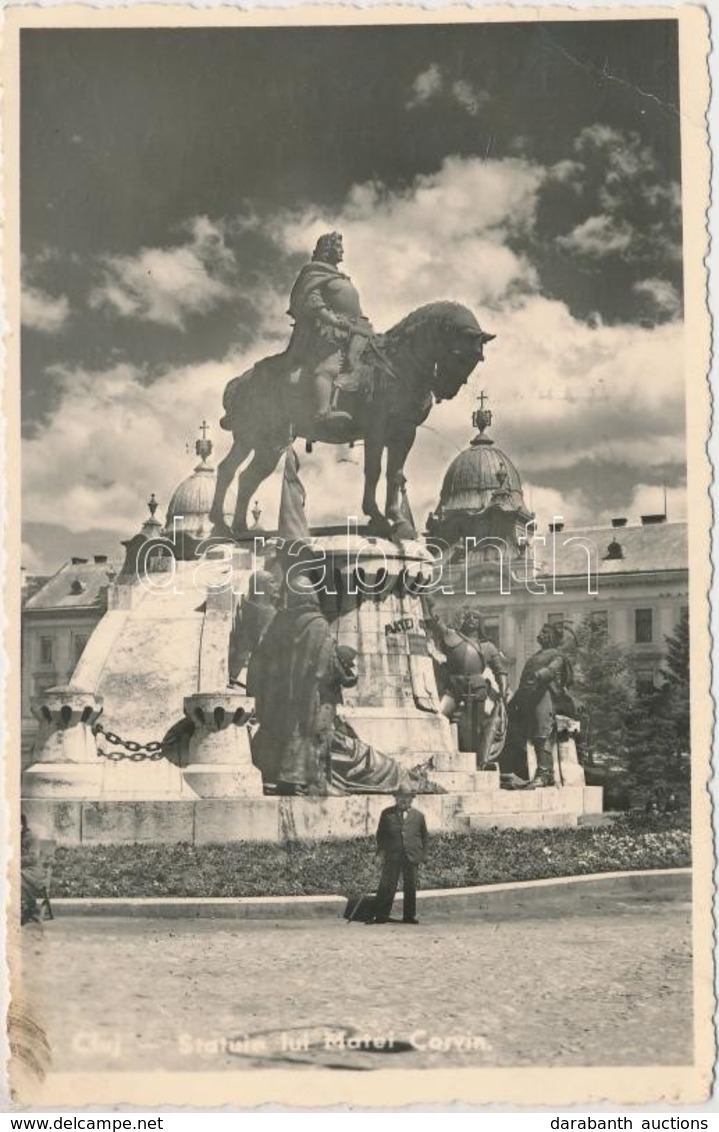 T3 Kolozsvár, Cluj; Mátyás Király Szobra / King Mathias Statue, 'vissza' So. Stpl - Unclassified