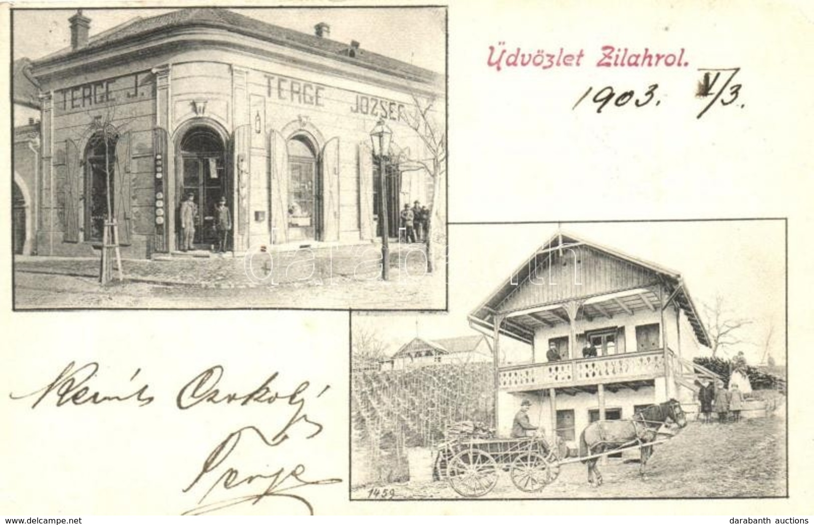 T2/T3 Zilah, Zalau; Terge József üzlete, Szőlőhegy Villával / Shop, Vineyard (EK) - Unclassified