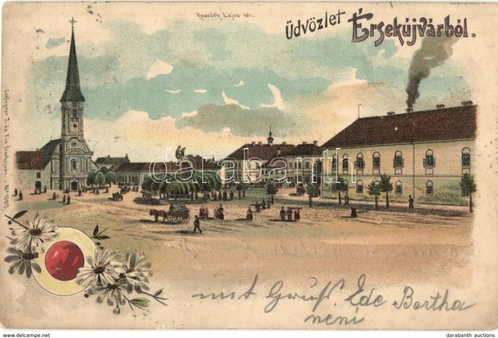 T2 Érsekújvár, Nové Zamky; Kossuth Lajos Tér, Templom / Square, Church. Conlegner J. és Fia No. 10915. Floral, Litho - Unclassified