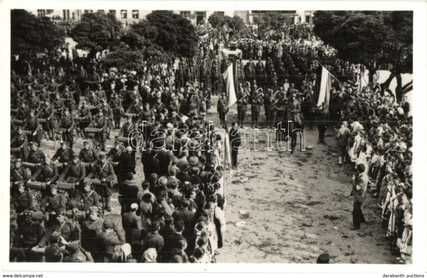 * T1/T2 1938 Ipolyság, Sahy; Bevonulás, Katonai Zenekar, Honleányok / Entry Of The Hungarian Troops, Military Music Band - Unclassified