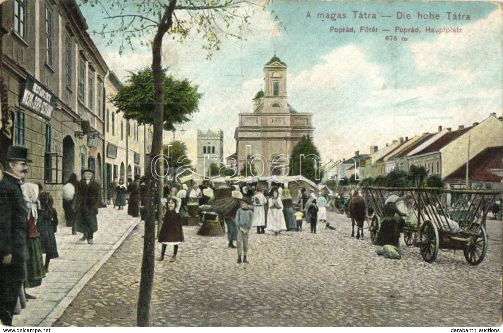 T2/T3 Poprád (Tátra), Fő Tér, Templom, Piac, étterem Bor és Sörcsarnok / Main Square, Church, Market With Vendors, Resta - Unclassified