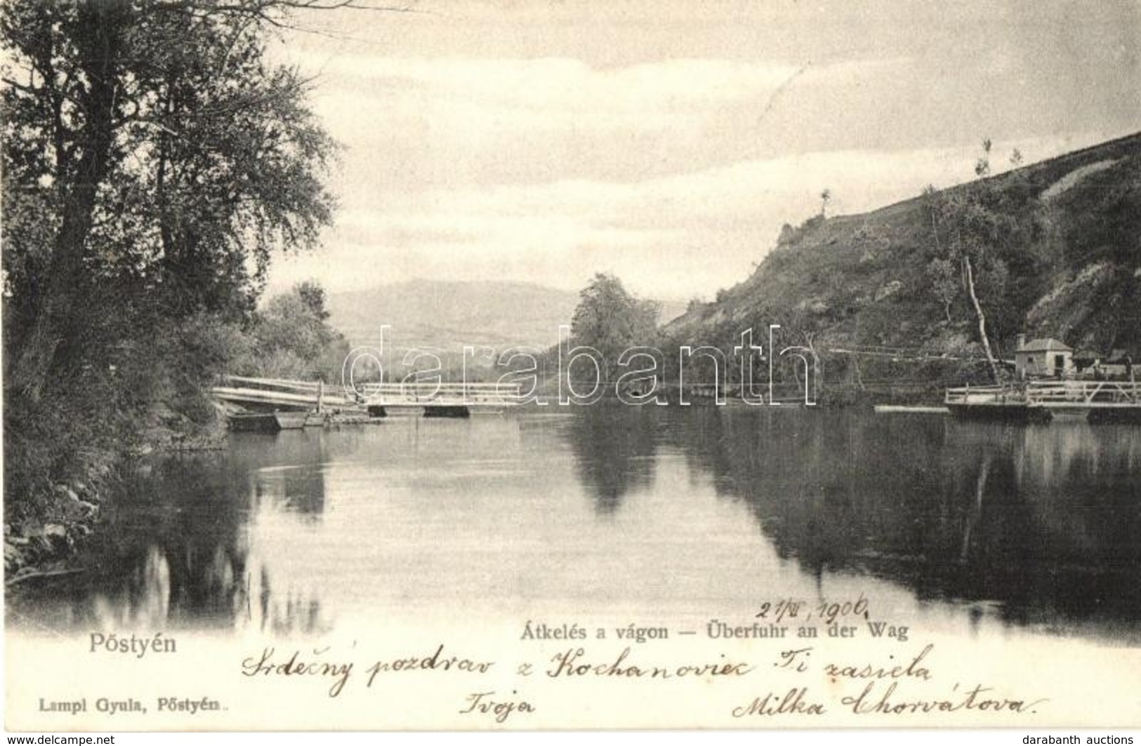 T2 Pöstyén, Piestany; Átkelés A Vágon, Komp. Lampl Gyula Kiadása / Crossing The Váh River, Ferry - Unclassified