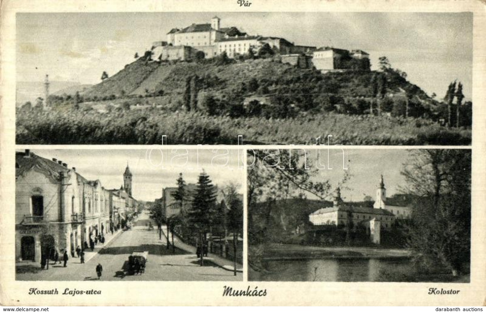 T3 Munkács, Mukacevo, Mukacheve; Vár, Kolostor, Kossuth Lajos Utca / Castle, Cloister, Street  (fa) - Zonder Classificatie