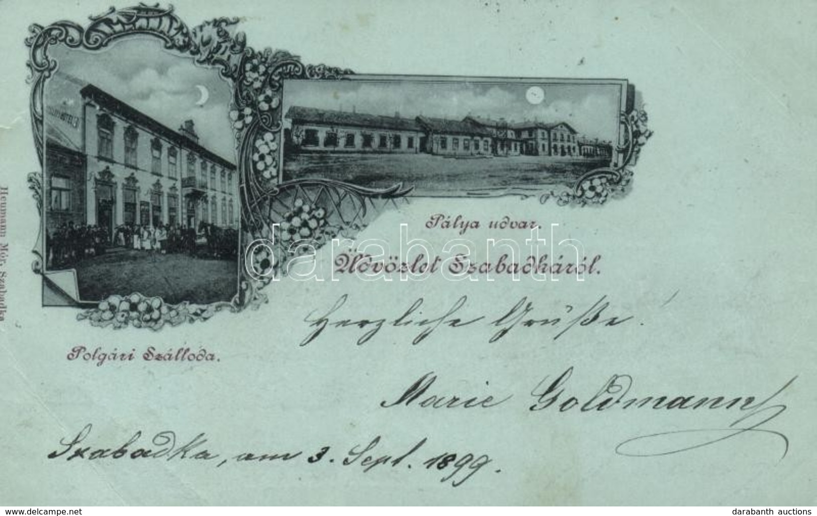 T3 1899 Szabadka, Subotica; Polgári Szálloda, Vasútállomás / Hotel, Railway Station; Floral (EB) - Zonder Classificatie