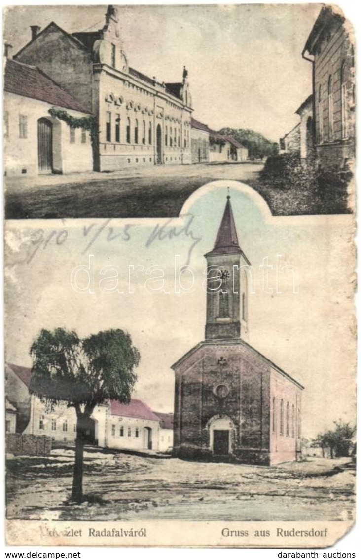 T4 Radafalva, Rudersdorf; Templom, Utcakép. Stefán Domján Kiadása / Church, Street View (b) - Zonder Classificatie