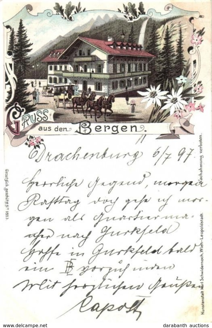 * T2/T3 1897 (Vorläufer!) Gruss Aus Den Bergen. Hotel, Art Nouveau, Floral, Litho. Kunstanstalt Karl Schwidernoch (Rb) - Unclassified