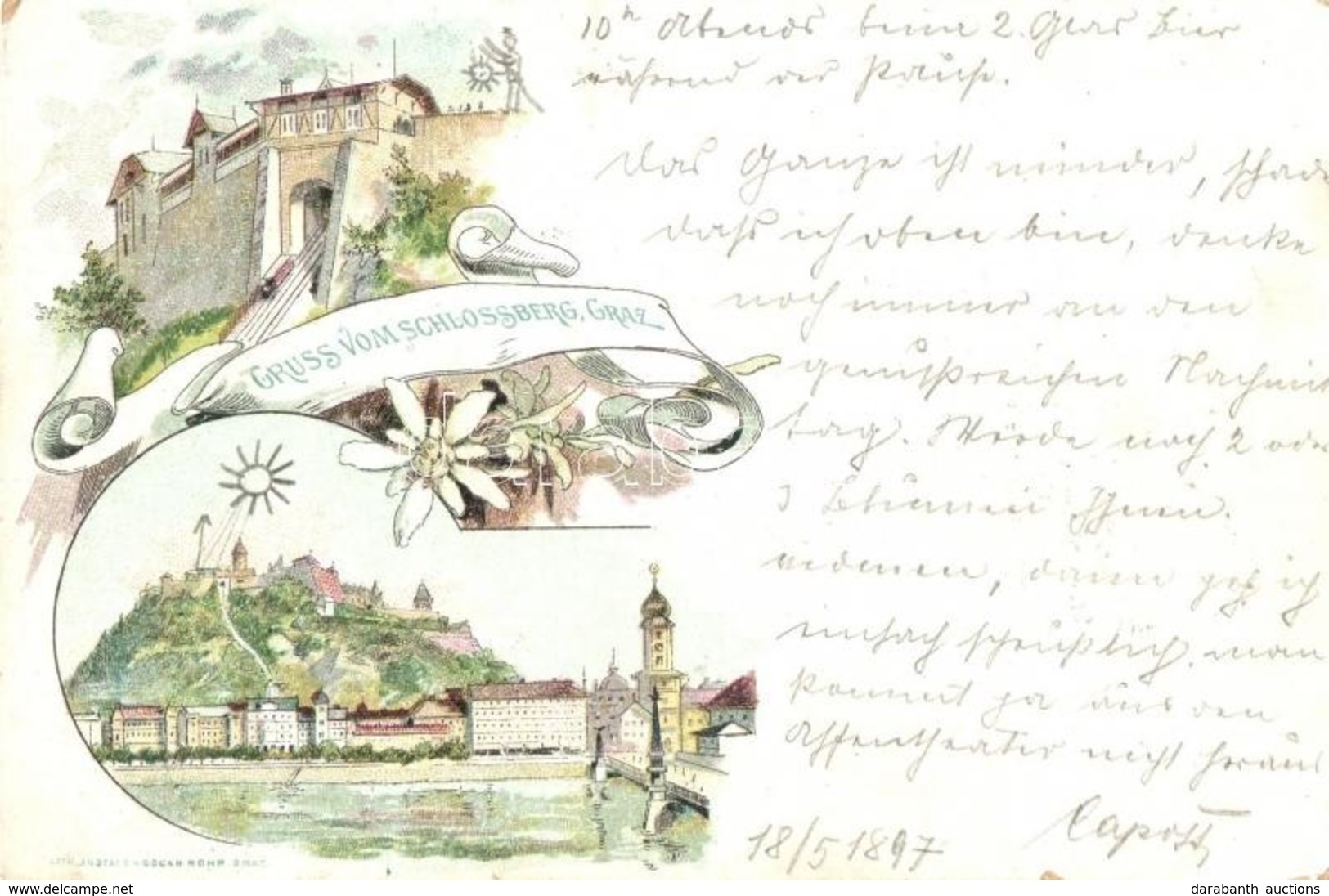 * T3 1897 (Vorläufer!) Graz, Schlossberg / Castle Hill. Art Nouveau, Floral, Litho (Rb) - Unclassified