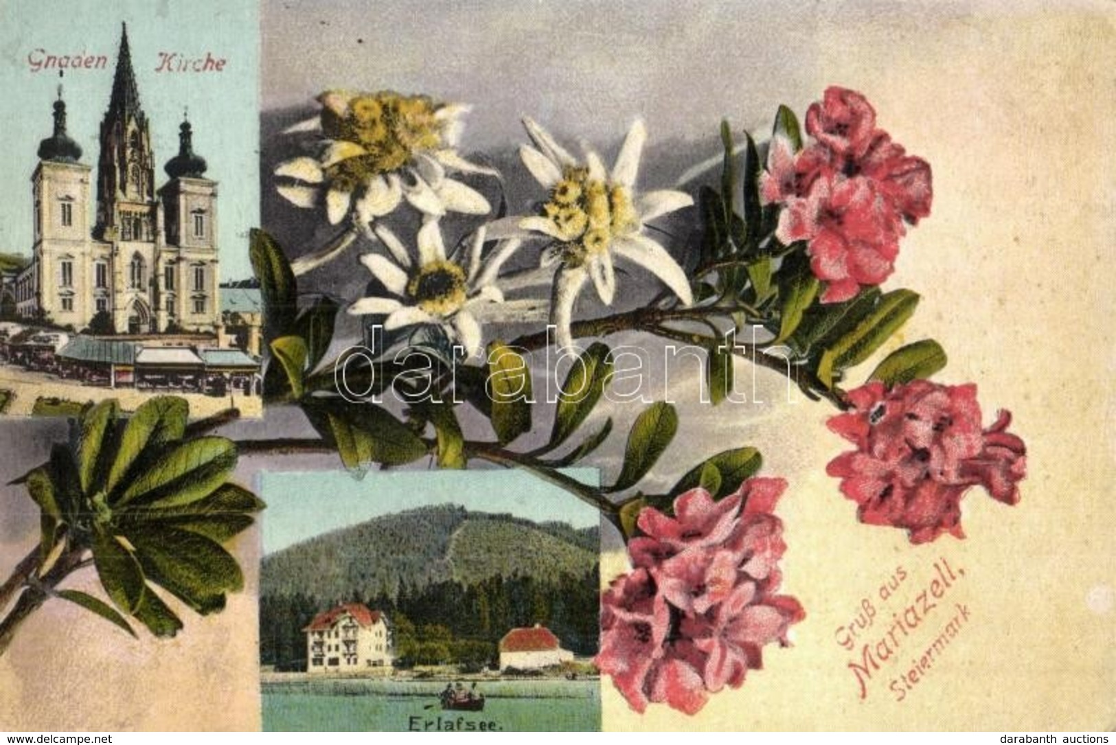 * T2/T3 Mariazell, Gnaden Kirche, Erlafsee / Church, Lake, Flowers Montage - Unclassified