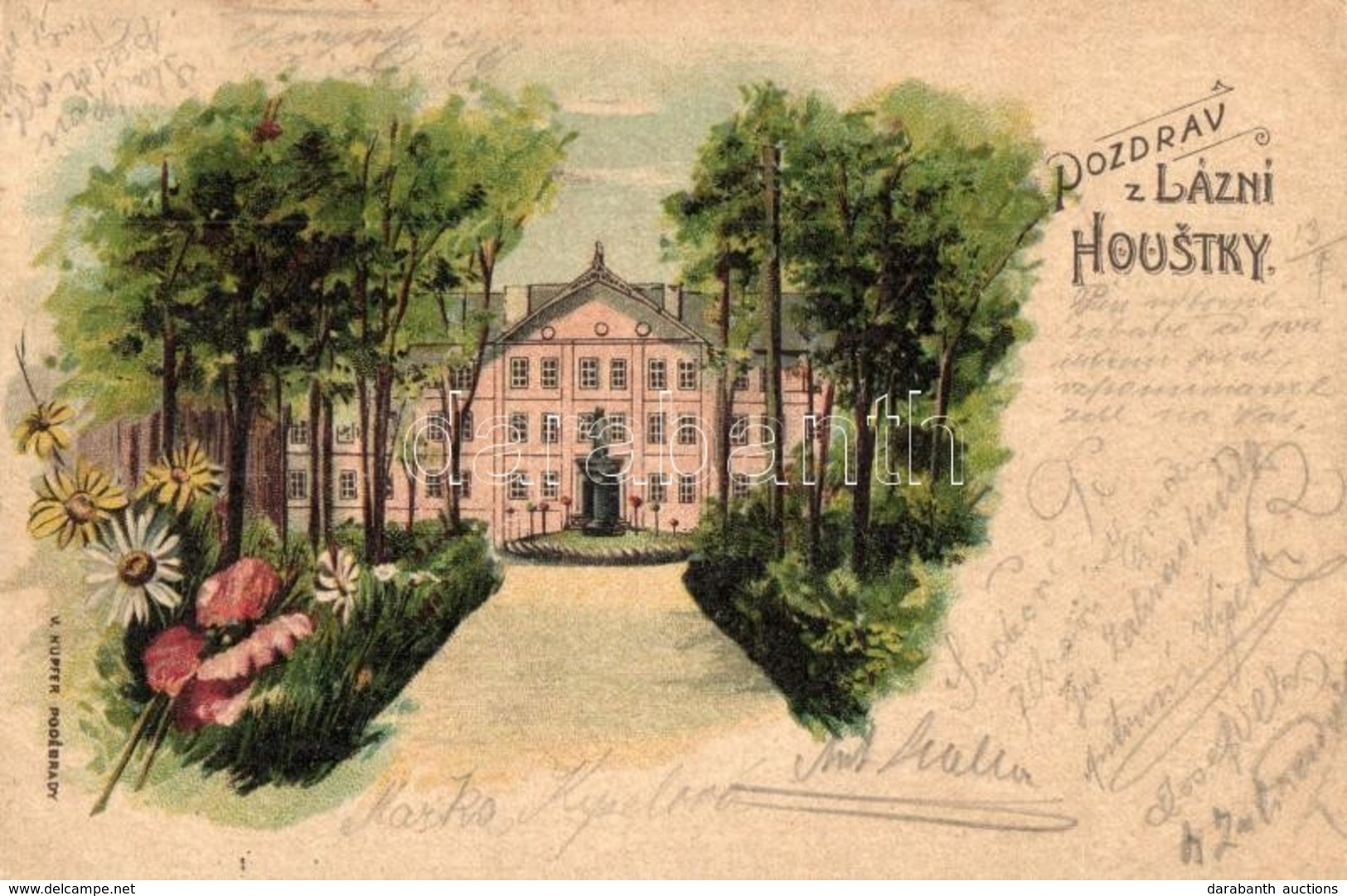 T2/T3 Lázní Houstky, Castle. Floral Litho (EK) - Unclassified