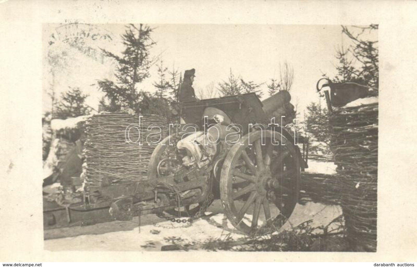 T2/T3 1917 Hegyi ágyú Védelmi állásban Télen / WWI Austro-Hungarian K.u.K. Mountain Troop Cannon In Winter. Photo + K.u. - Unclassified