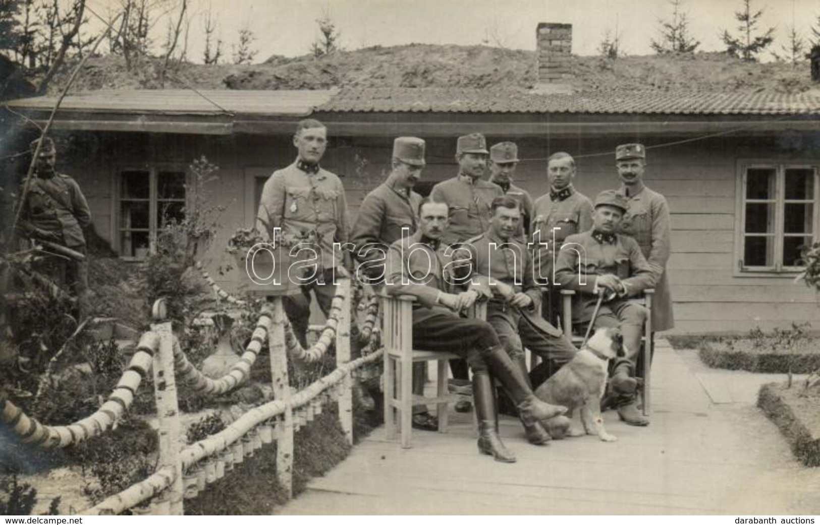 * T2 1917 Jassionov (Galícia), Ezred Törzs Kutyával / WWI Austro-Hungarian K.u.K. Regiment With Dog. Photo - Unclassified