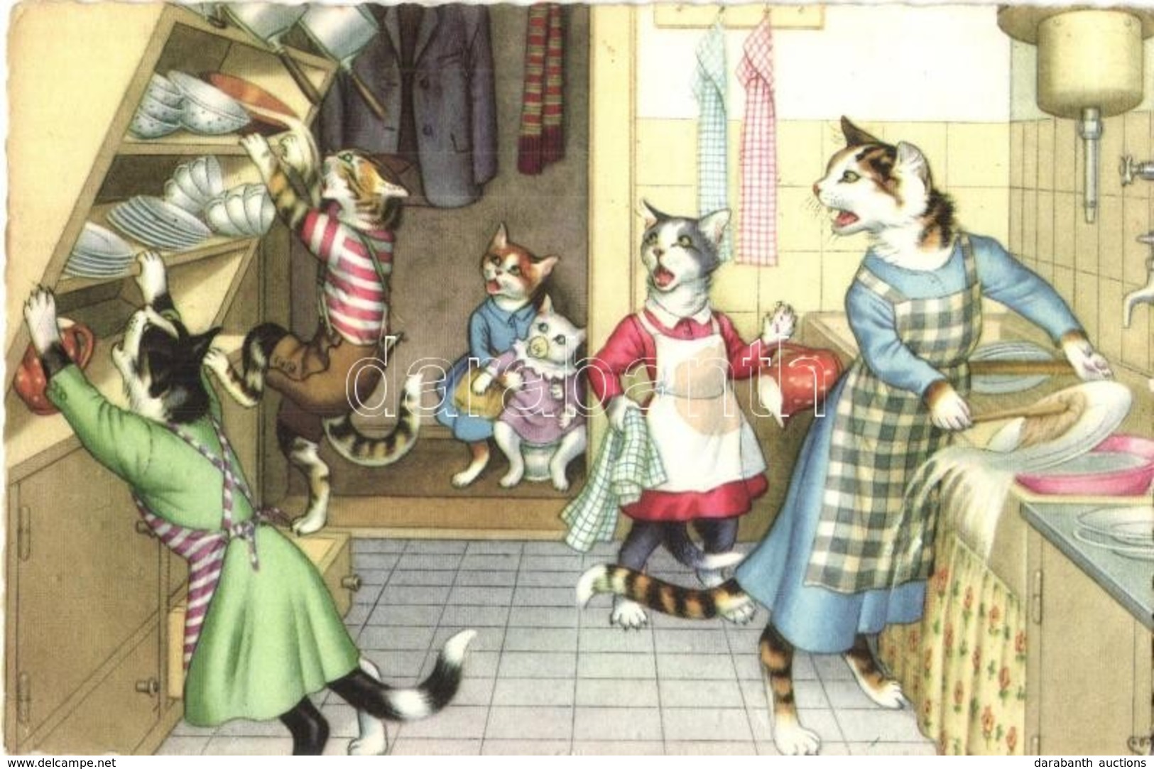 * T2/T3 Cats In The Kitchen. Alfred Mainzer 4851. - Modern Postcard (gluemark) - Unclassified