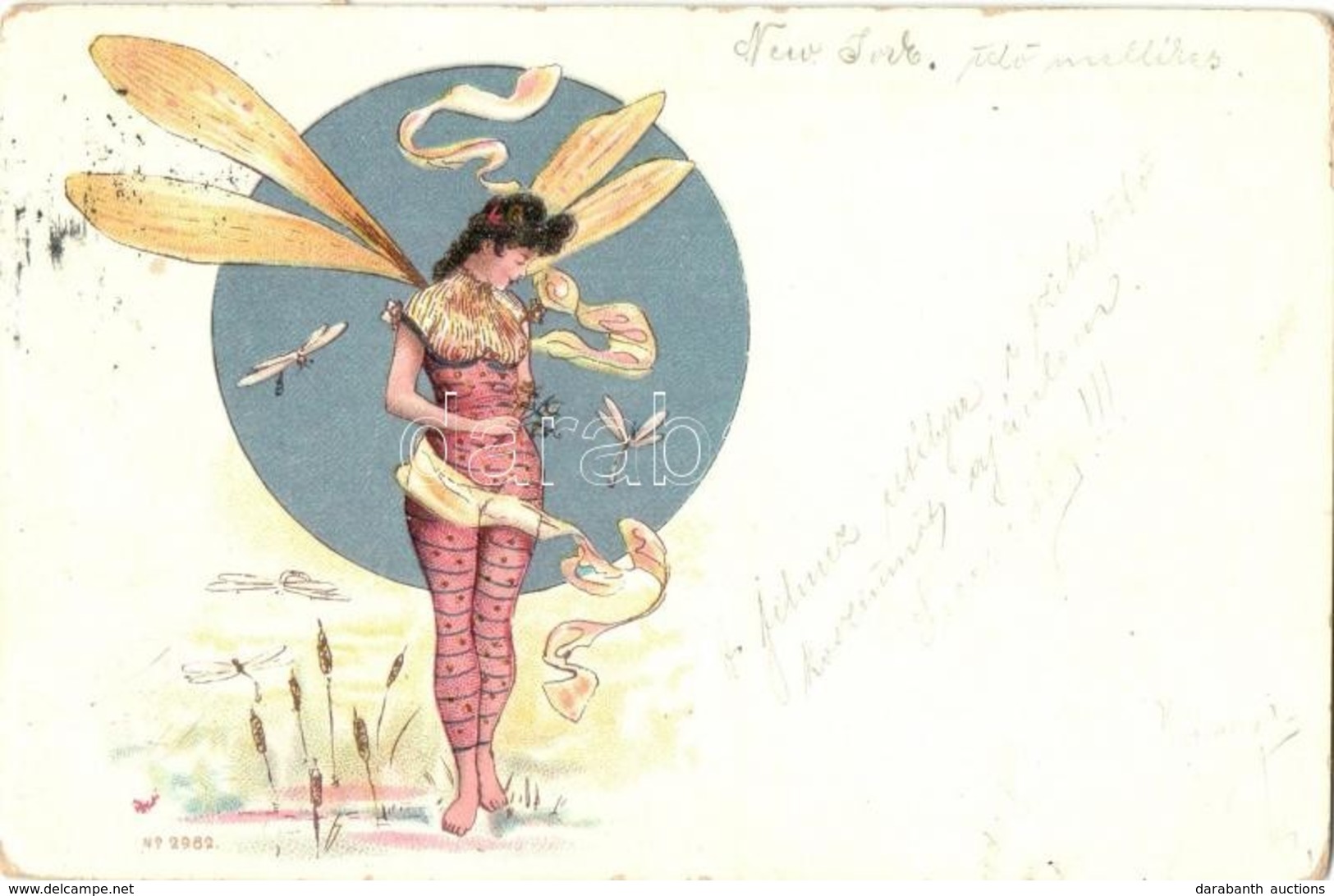 T2/T3 Dragonfly Lady, Art Nouveau No. 2982. Litho (EK) - Unclassified