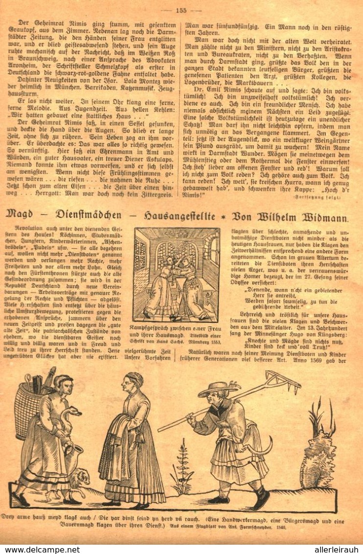 Magd-Dienstmädchen-Hausangestellte (von Wilhelm Widmann)  / Druck, Entnommen Aus Zeitschrift / 1920 - Empaques