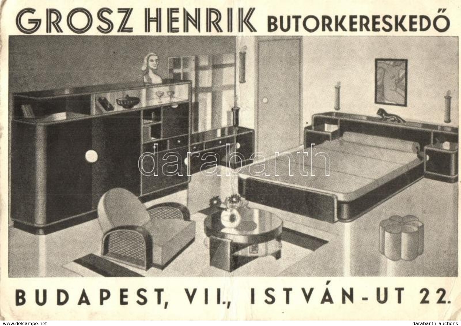 ** T4 Grosz Henrik Bútorkereskedő Reklámlapja, Budapest, István út 22. / Hungarian Furniture Shop Advertisement Card  (f - Zonder Classificatie