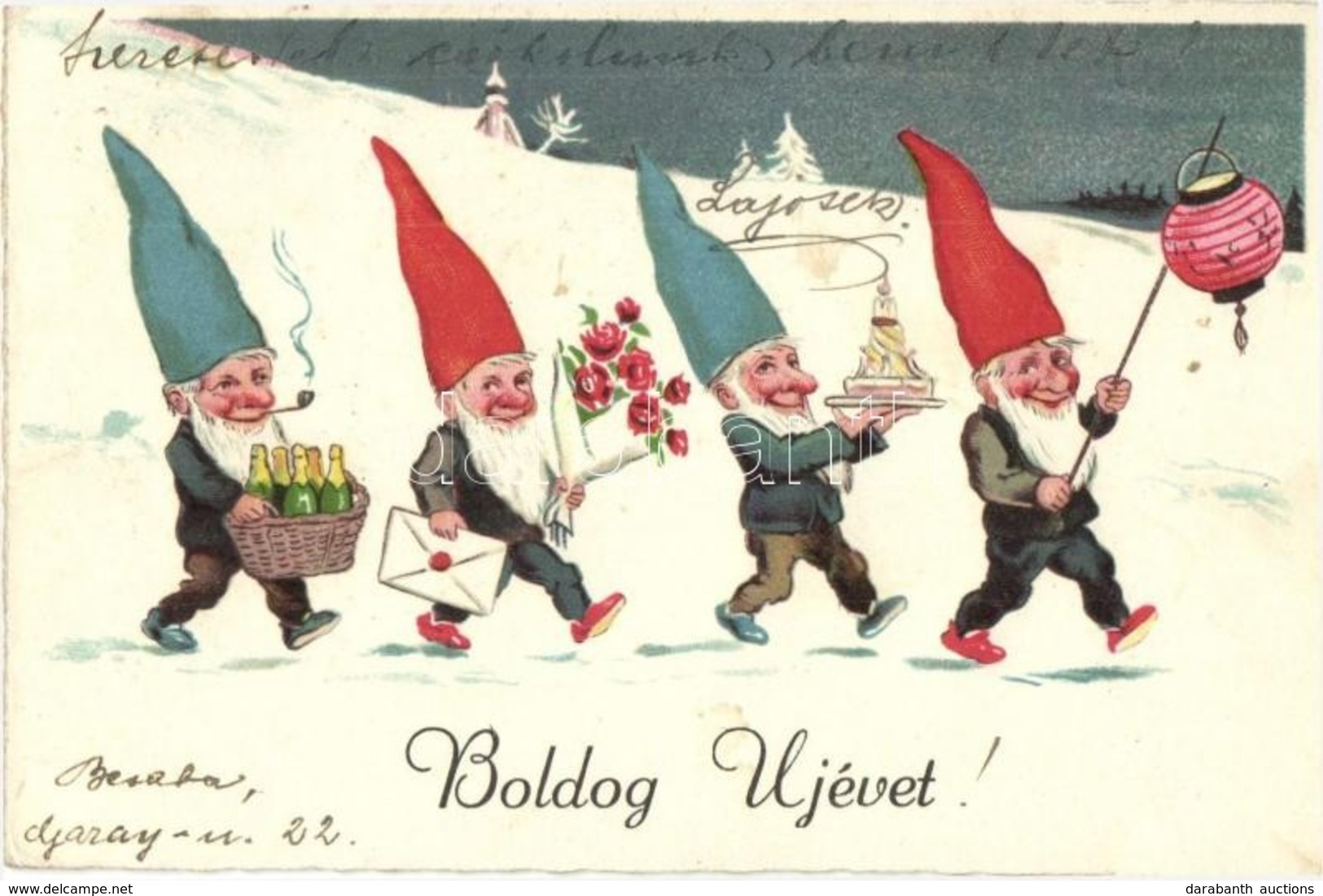 * 2 Db RÉGI Törpés Litho üdvözlőlap / 2 Pre-1945 Litho Greeting Motive Postcards With Dwarves - Zonder Classificatie