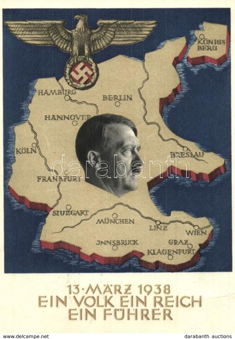 T2/T3 1938 Ein Volk, Ein Reich, Ein Führer! / Adolf Hitler, NS Propaganda, Map Of Germany, So. Stpl. (fa) - Zonder Classificatie