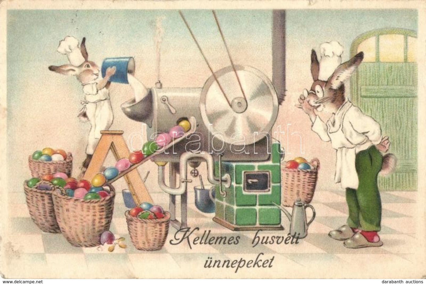 T2 Kellemes Húsvéti Ünnepeket! / Easter Greeting Art Postcard, Rabbits In Egg Factory. Erika Nr. 4049 - Zonder Classificatie