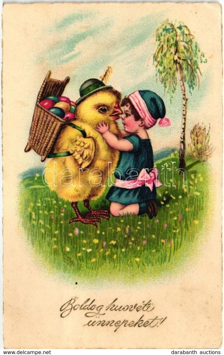 T2/T3 Easter, Chicken, Child, HWB SER 3169. Litho (EK) - Zonder Classificatie