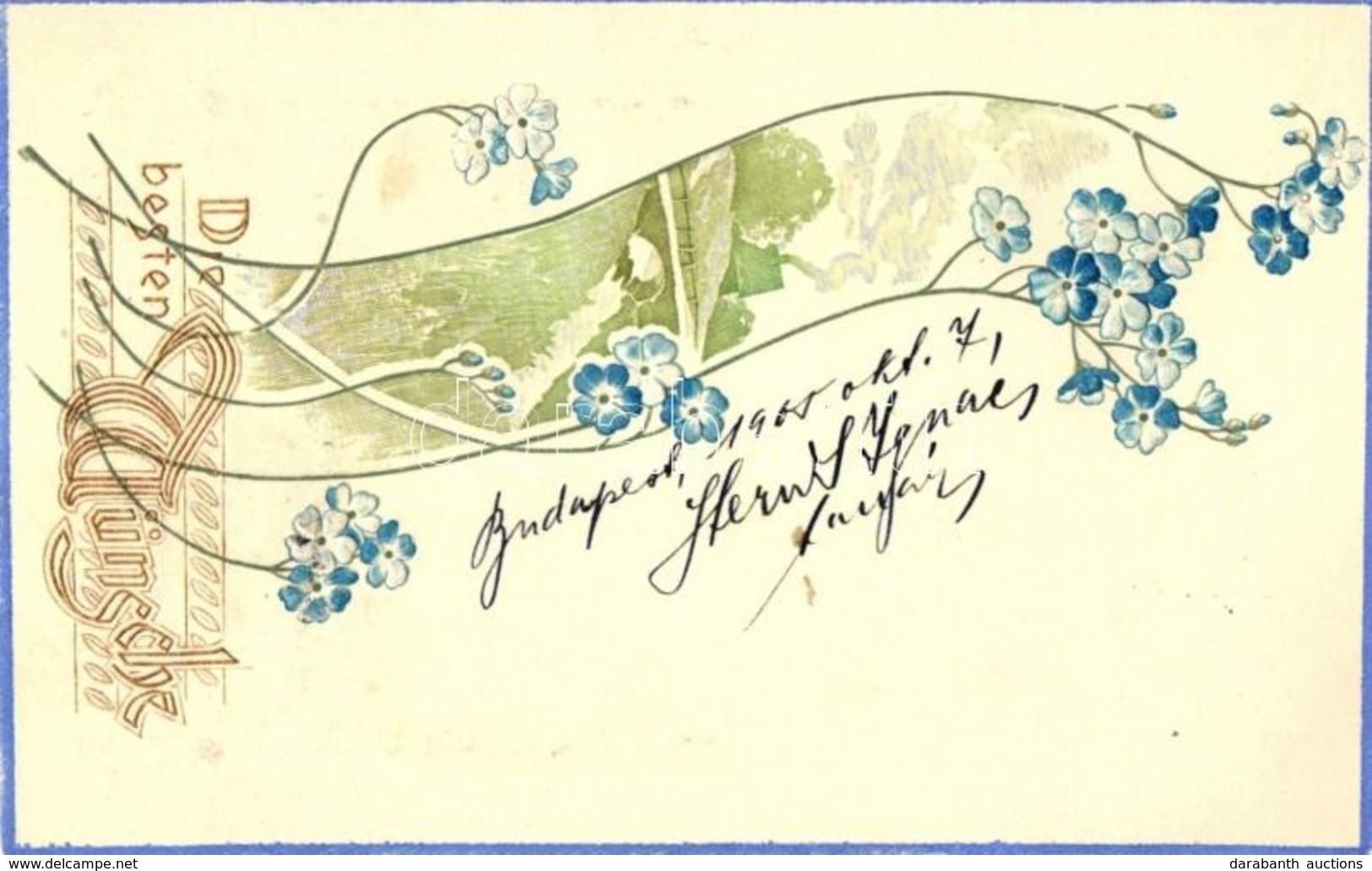 T2/T3 'Die Besten Wünsche' / Greeting Card, Raphael Tuck & Sons Künstlerische Blumen-Serie No. 519B, Emb., Golden Decora - Zonder Classificatie