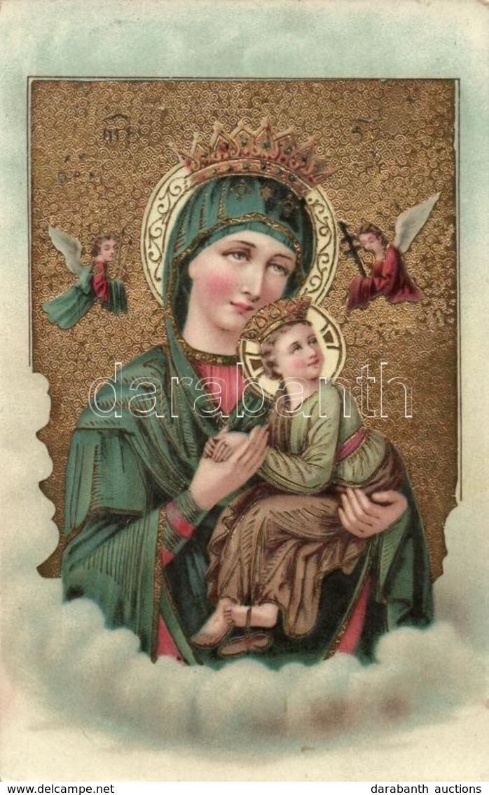T2/T3 Virgin Mary With Jesus, Golden Decoration Emb. Litho (EK) - Zonder Classificatie