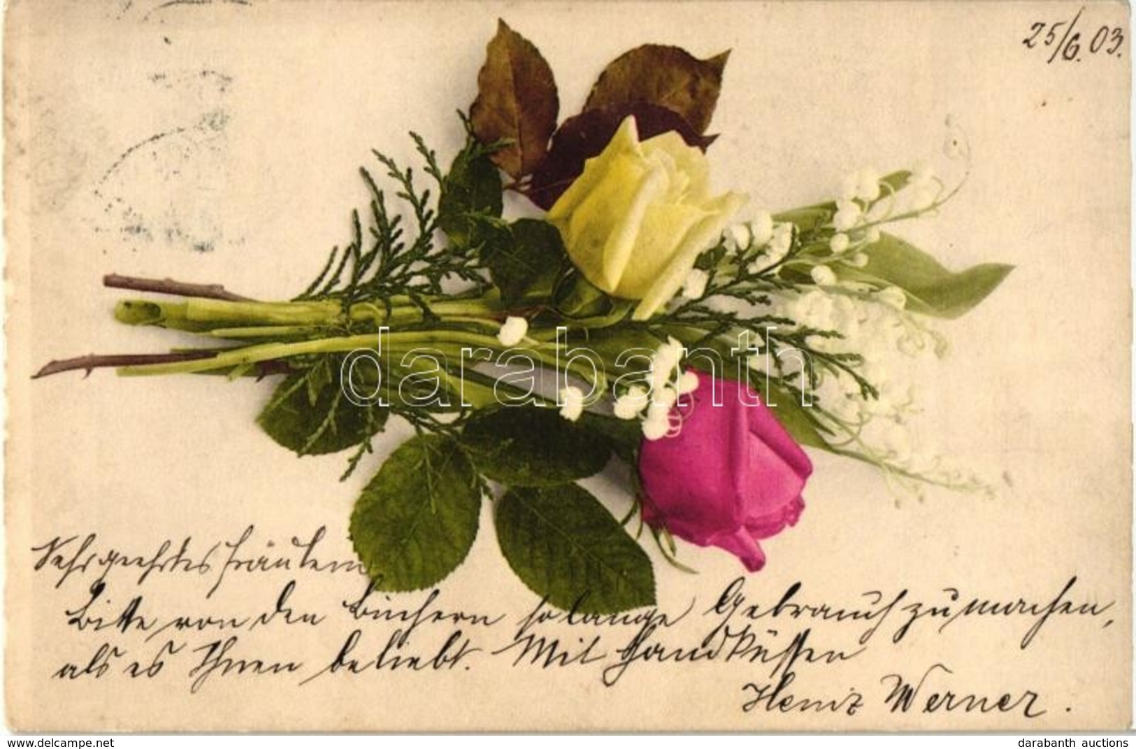 T2 Rose And Lily Of The Vale Flower Bouquet, Martin Rommel & Co. No. 513. - Zonder Classificatie