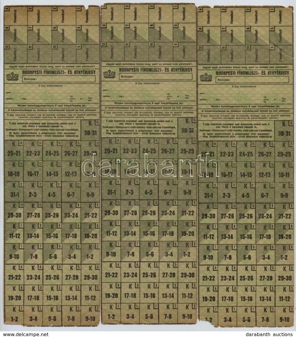 Budapest ~1945. 'Budapesti Finomliszt- és Kenyérjegy' (7x) Mindegyik Hátoldalán Kézzel írott Viccek T:III Szakadások - Zonder Classificatie